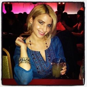 ❤️ XS Lucky Brand Boho Sheer Blue Top